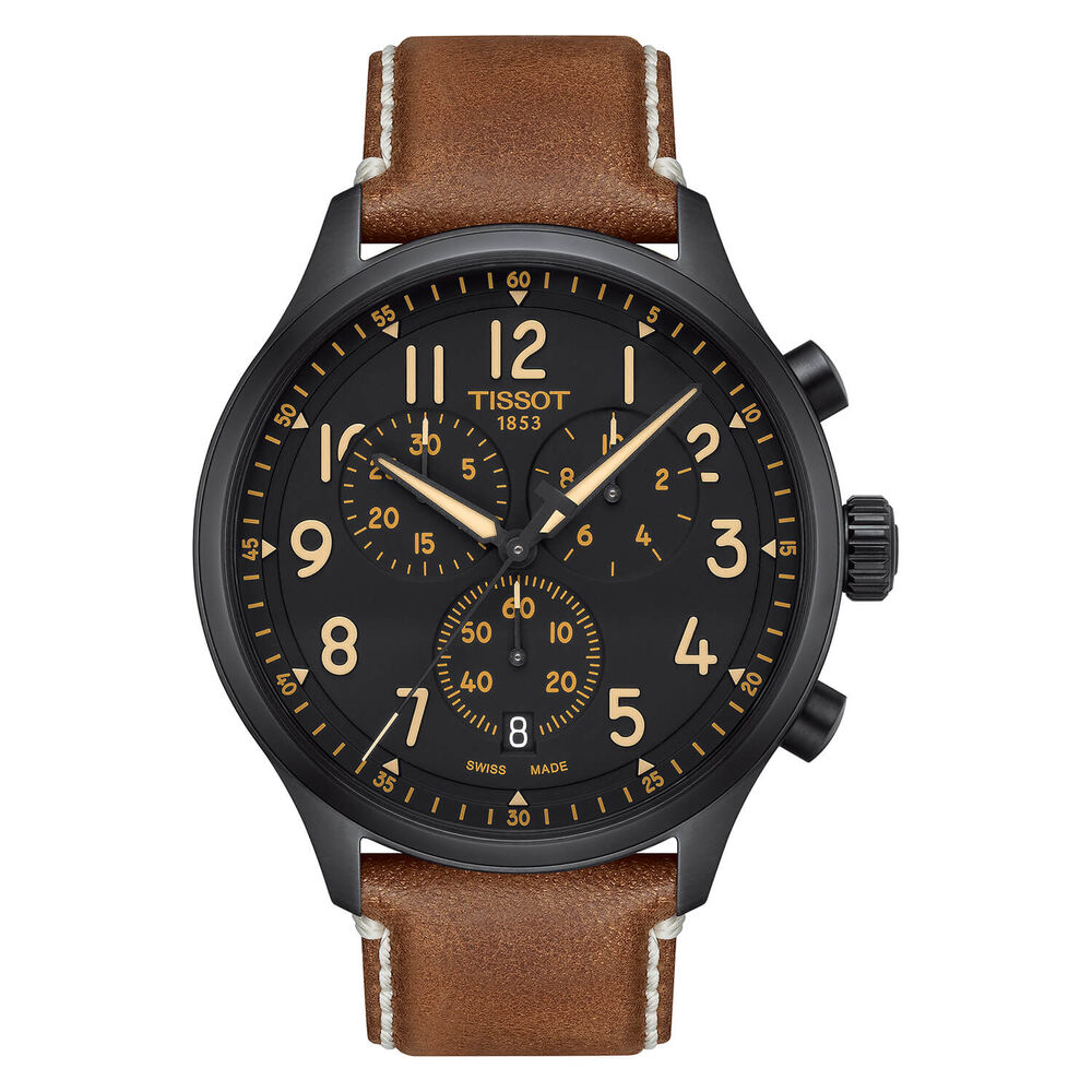 Tissot Chrono Xl 45mm Black Dial Tan Leather Strap Watch image number 0