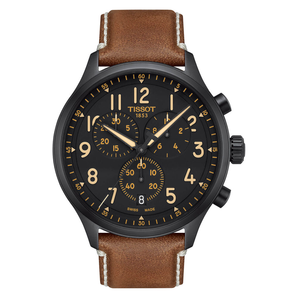 Tissot Chrono Xl 45mm Black Dial Tan Leather Strap Watch