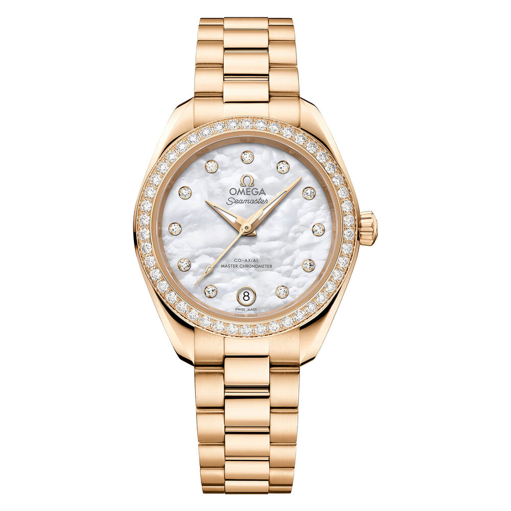 OMEGA Aqua Terra 150M 30mm Mother of Pearl Dial Diamond Dots Moonshine™ Gold Bracelet Watch