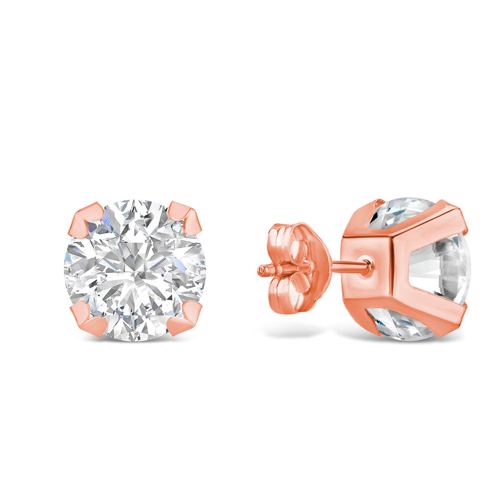 9ct Rose Gold 8mm 4 Claw Cubic Zirconia Stud Earrings image number 2