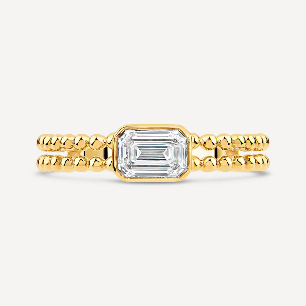 Born Granules 9ct Yellow Gold Lab Grown 0.70ct Emerald Cut Diamond Beaded Double Band Ring image number 2