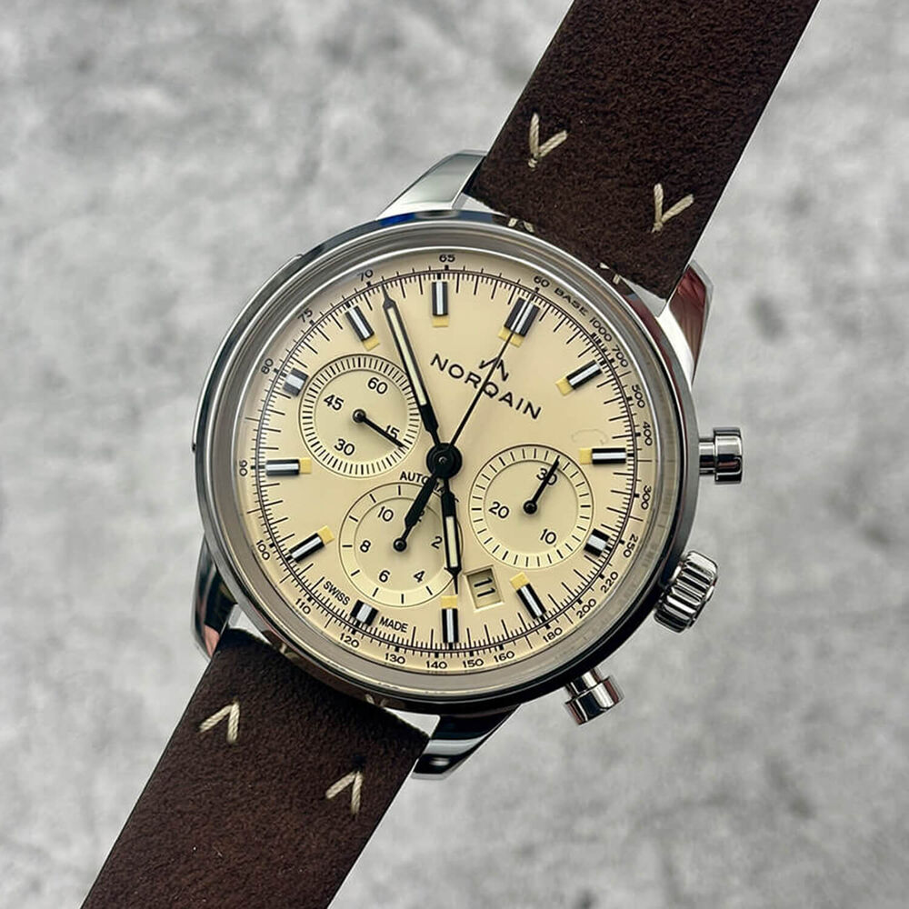 NORQAIN Freedom 60 Chronograph 43mm Cream Dial & Counters Alcantara Ebony Strap Watch image number 2