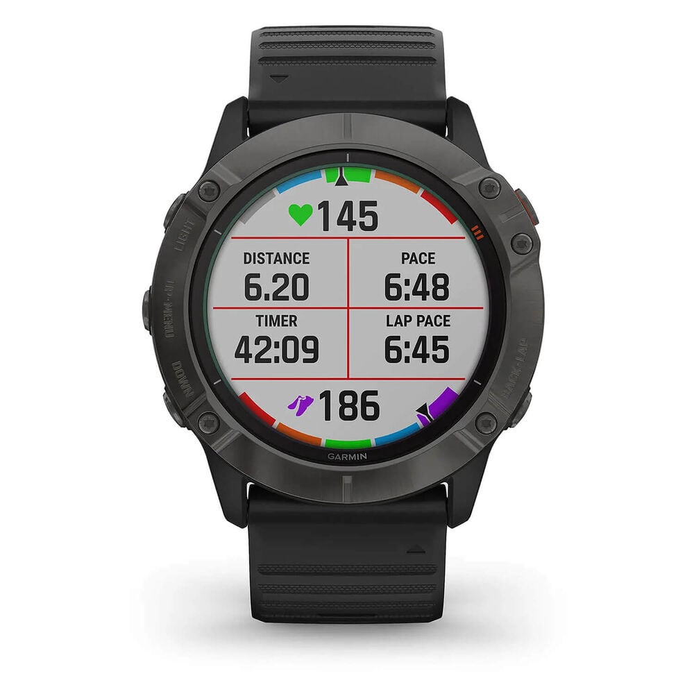 Garmin Fenix 6X Pro Solar Titanium Smartwatch Carbon Grey Black Band image number 2