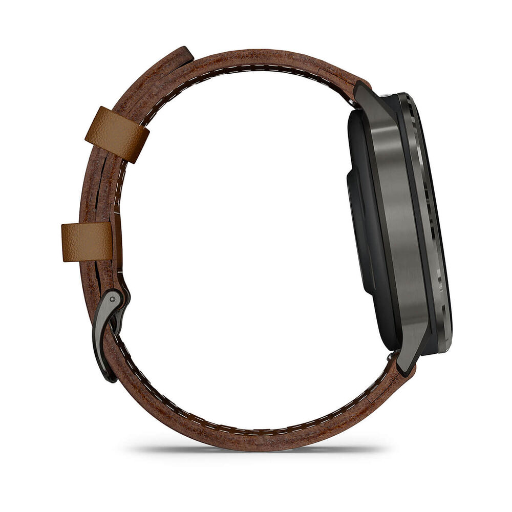Garmin Venu 4 45mm Black Bezel Dark Brown Leather Strap Watch image number 6