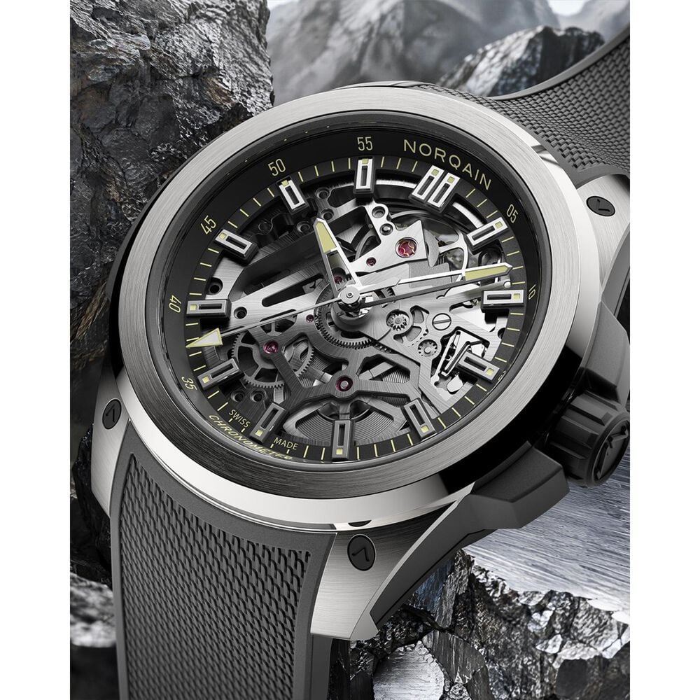 NORQAIN Wild ONE Skeleton 39mm Dial Grey Mesh Rubber Strap Watch