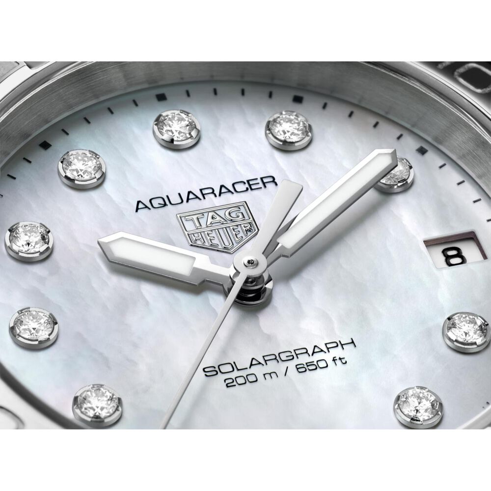 TAG Heuer Aquaracer Professional 200 Solargraph 34mm White MOP Dial Diamond Dot Steel Bracelet Watch image number 2