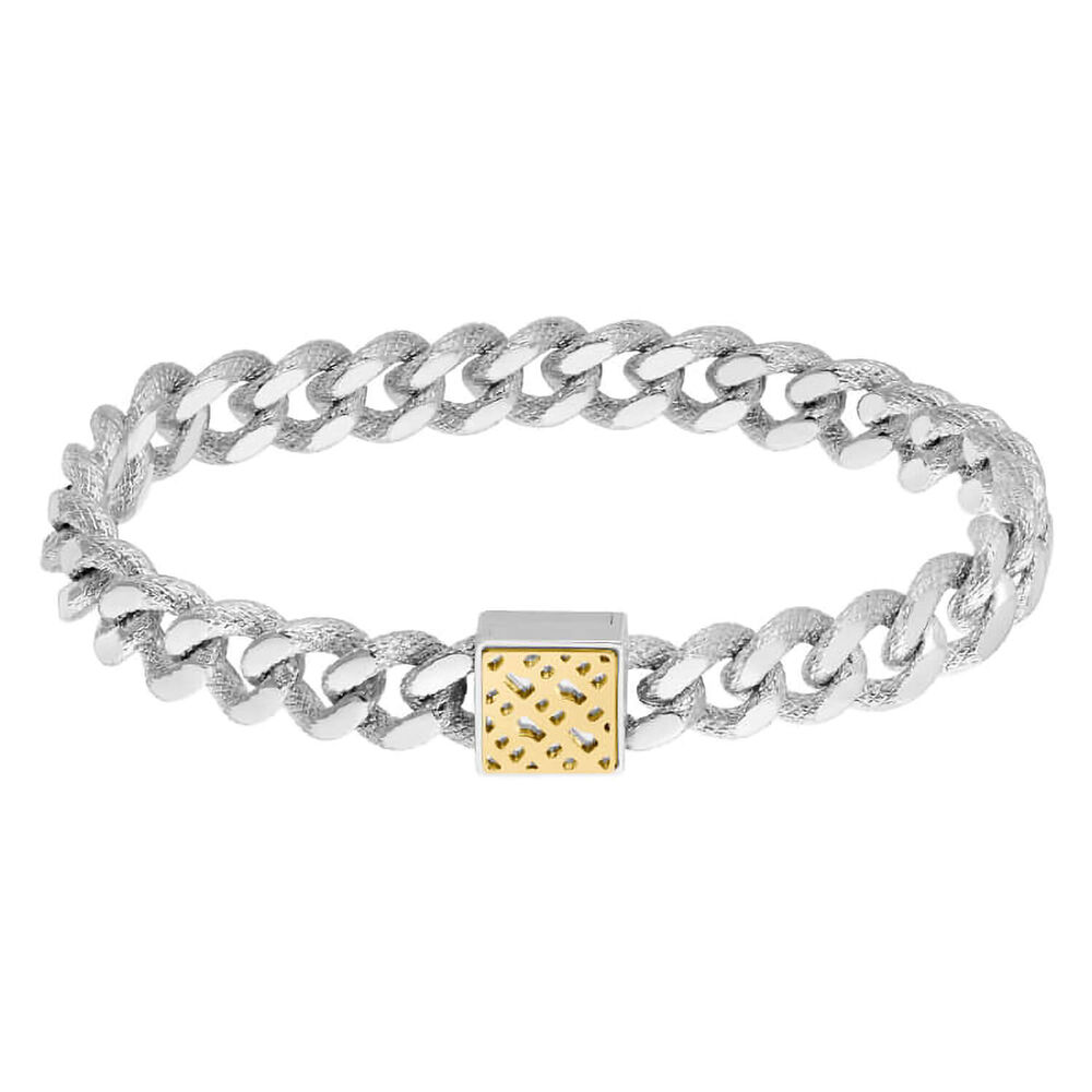 Ladies BOSS Caly Textured Link Stainless Steel Monogram Bracelet