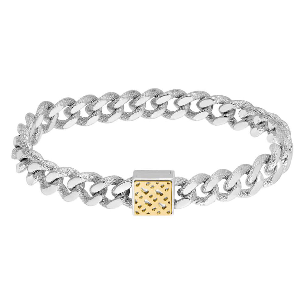 Ladies BOSS Caly Textured Link Stainless Steel Monogram Bracelet