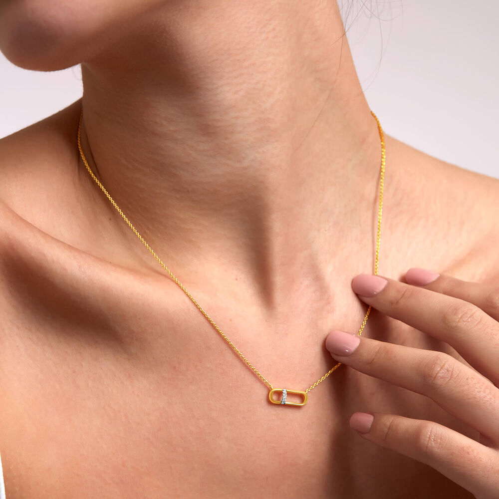 9ct Yellow Gold Paperlink Diamond Set Necklet image number 4
