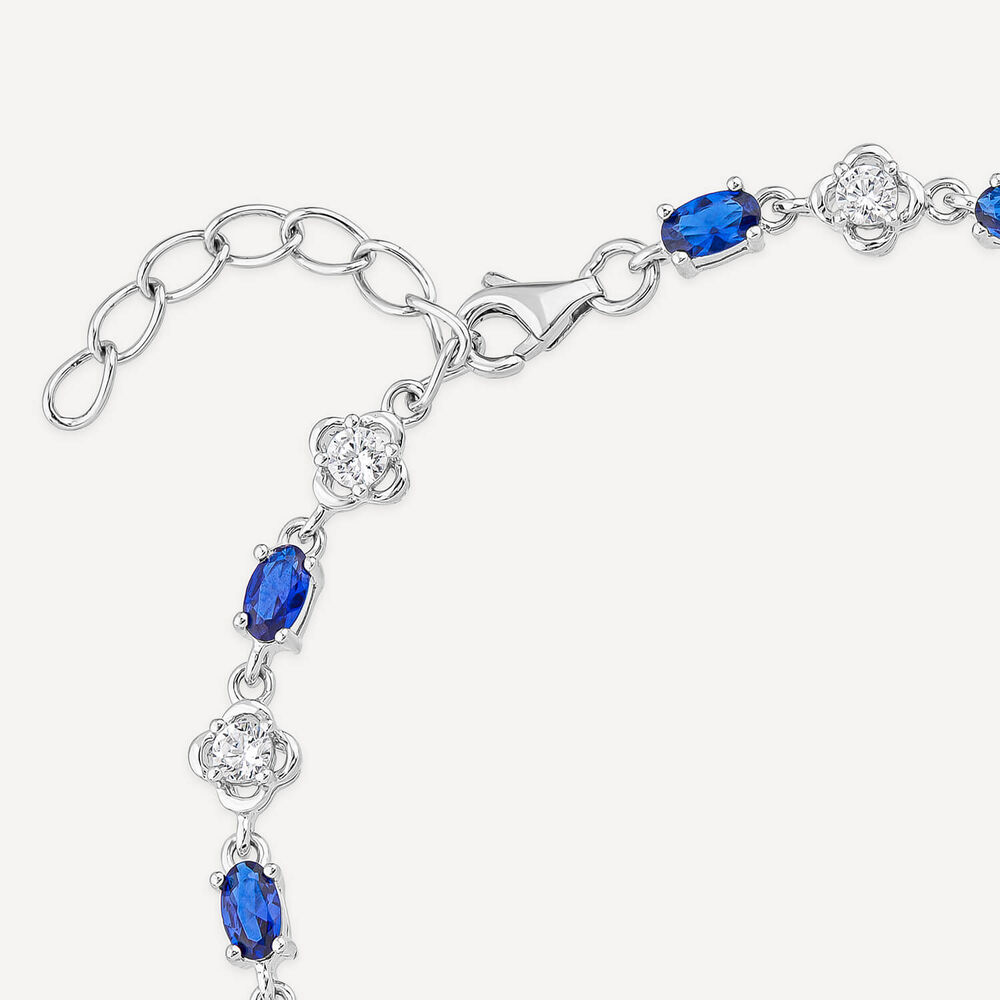 Sterling Silver Cubic Zirconia Flower & Blue Stone Bracelet image number 4
