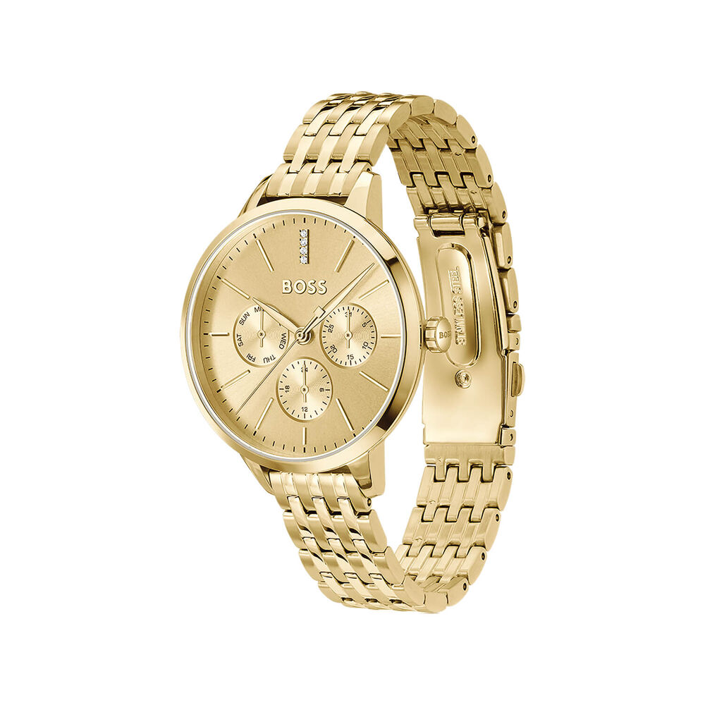 BOSS Symphony 38mm Gold Crystal Studded Dial Stainless Steel Bracelet Watch image number 2