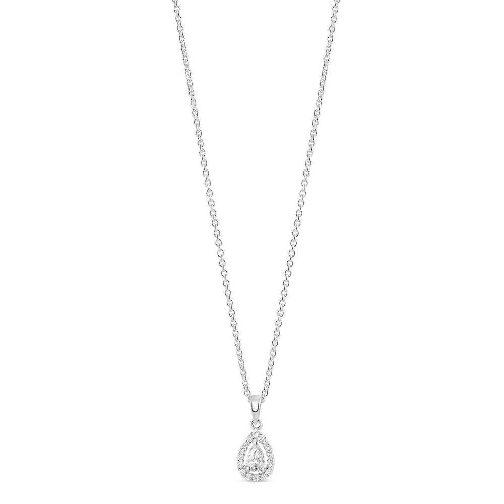 Sterling Silver Pear Cubic Zirconia Halo Pendant (Chain Included) image number 0