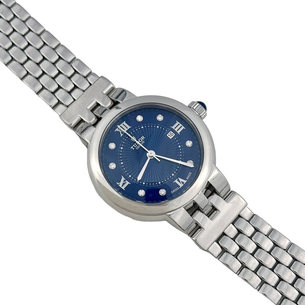 Pre-Owned TUDOR Clair De Rose 30mm Blue Dial Diamond Dots Steel Bracelet Watch image number 1