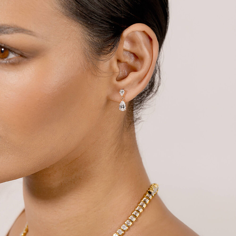 CARAT* London Baby Arabella Gold Vermeil Cubic Zirconia Drop Earrings image number 2