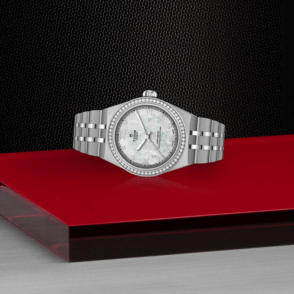 TUDOR Royal 30mm Mother of Pearl Dial Diamond Bezel Steel Bracelet Watch