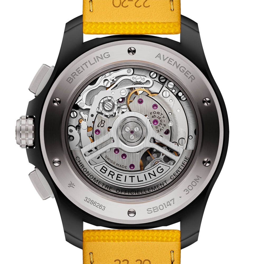 Breitling Avenger B01 Chronograph 44mm Yellow Dial & Black Ceramic Case Leather Strap Watch image number 1