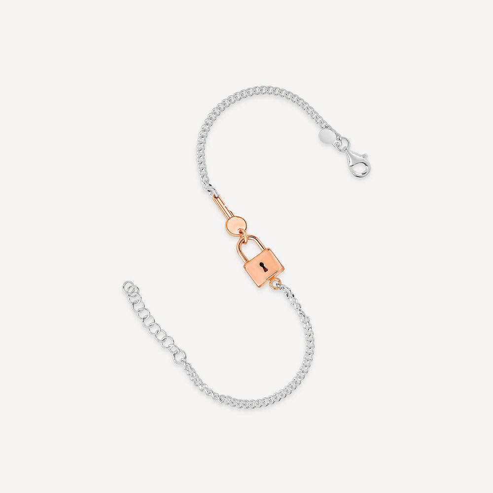 Sterling Silver & Rose Gold Plated Padlock & Key Bracelet image number 3