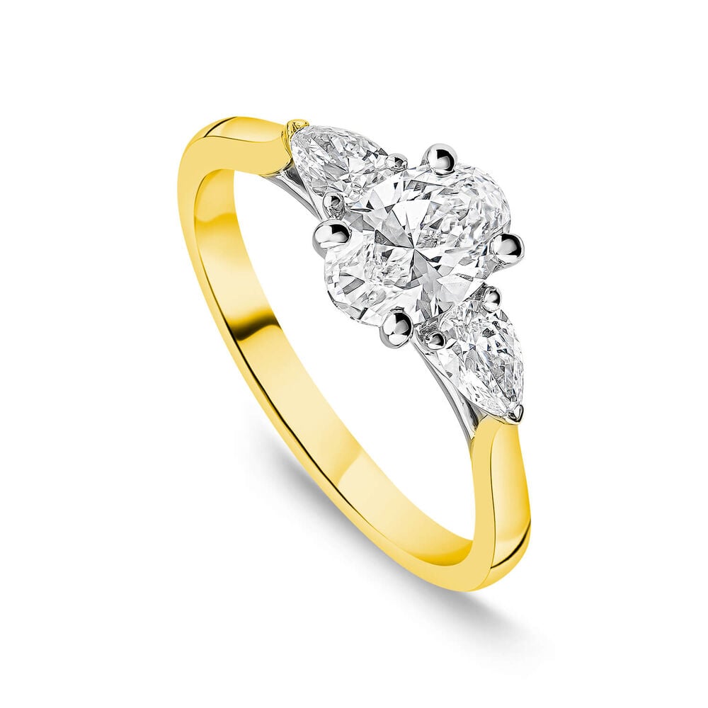 Born 18ct Yellow Gold 1.40ct Lab Grown Oval Centre & Pear Sides Diamond Ring image number 0