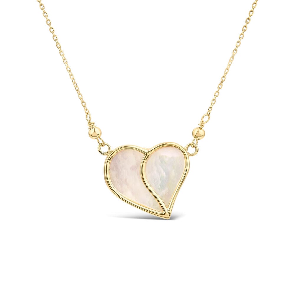 9ct Yellow Gold Mother of Pearl Heart Necklet image number 0