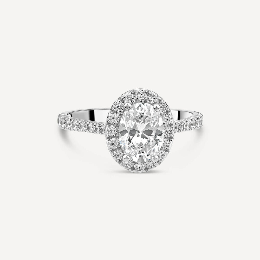 Born Platinum Lab Grown 1.40ct Oval Halo & Diamond Sides Ring image number 2