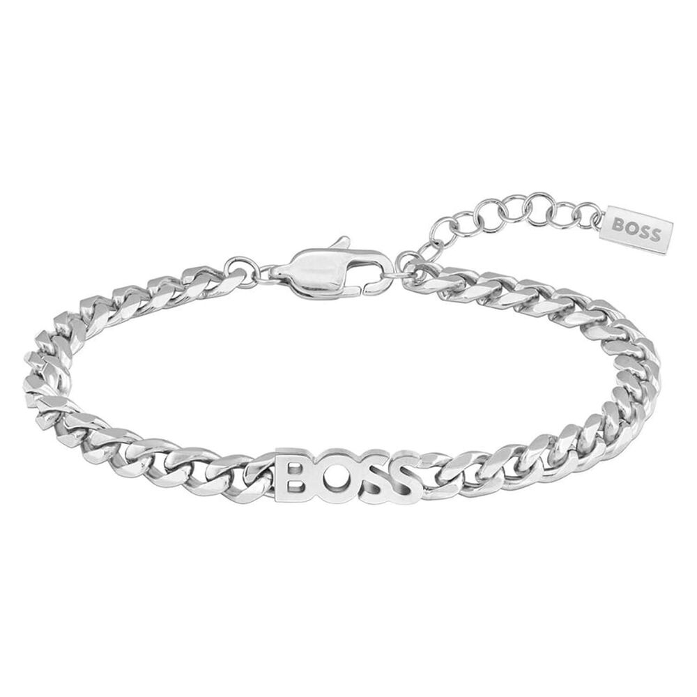 BOSS Kassy Curb Chain Logo Stainless Steel Bracelet image number 0