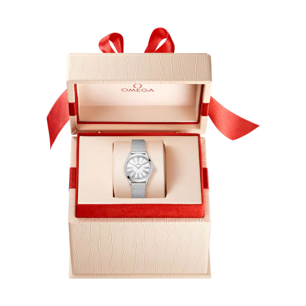 OMEGA De Ville Mini Tresor 26mm White Dial Blue Numerals Diamond Set Steel Bracelet Watch image number 2
