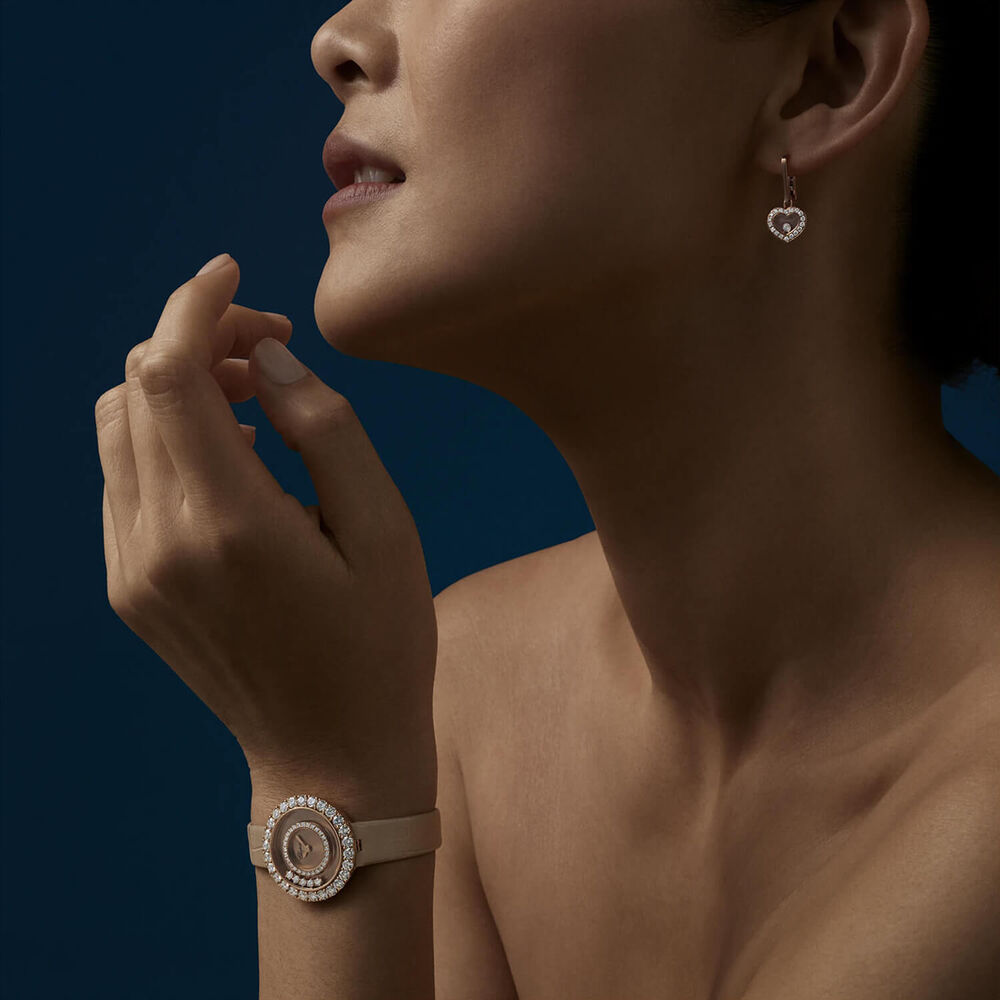 Chopard Happy Diamonds 29mm Beige Dial Rose Gold Plated Case Leather Strap Watch image number 3