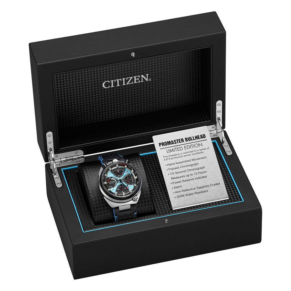 Citizen Promaster Bullhead Racing Chronograph 45mm Blue Dial Leather Strap Watch image number 9