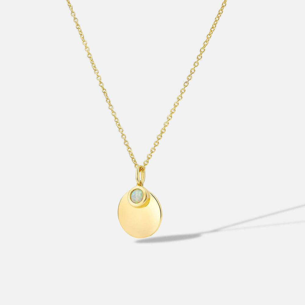 Yellow Gold Plated Vermeil Sterling Silver October Birthstone Opal Disc Pendant