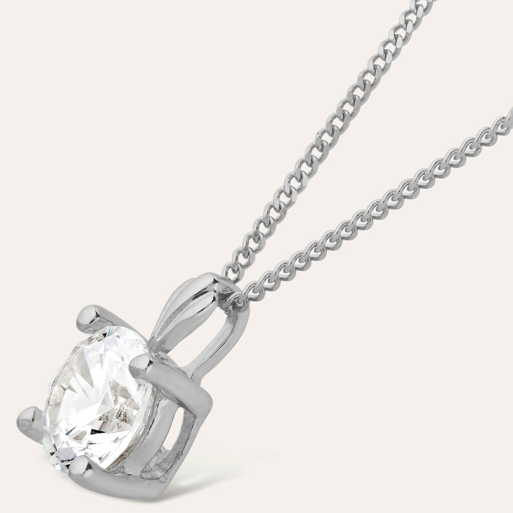 9ct White Gold 5mm Four Claw Cubic Zirconia Set Pendant (Chain Included)