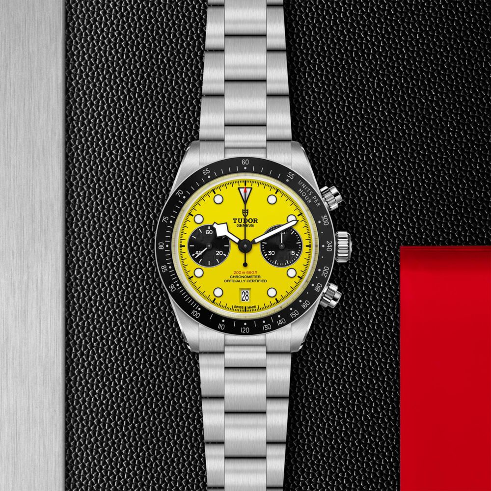 TUDOR Black Bay Chrono Bumblebee 39mm Yellow & Black Dial Steel Bracelet Watch