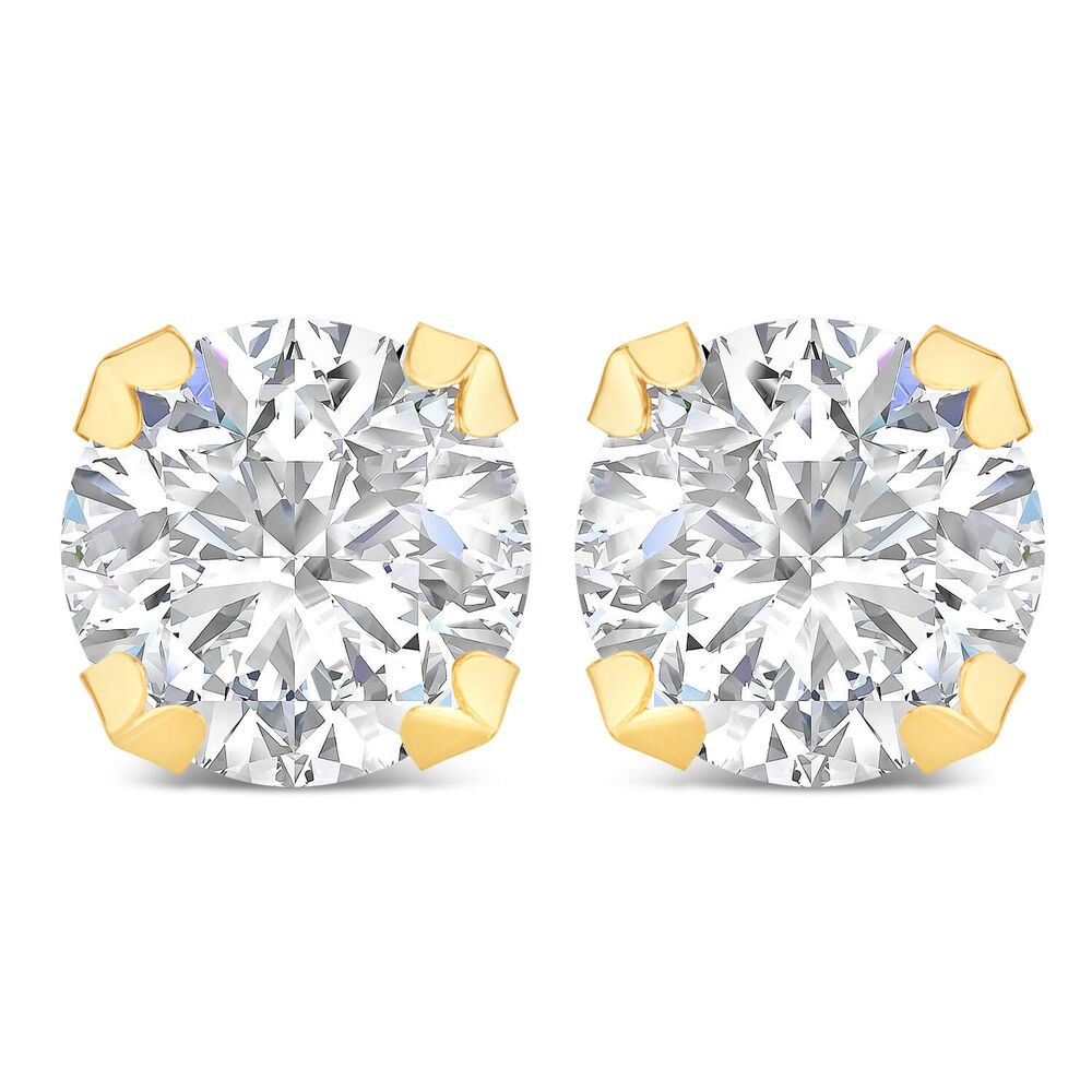 9ct Yellow Gold 8mm Four Claw Cubic Zirocnia Stud Earrings image number 0