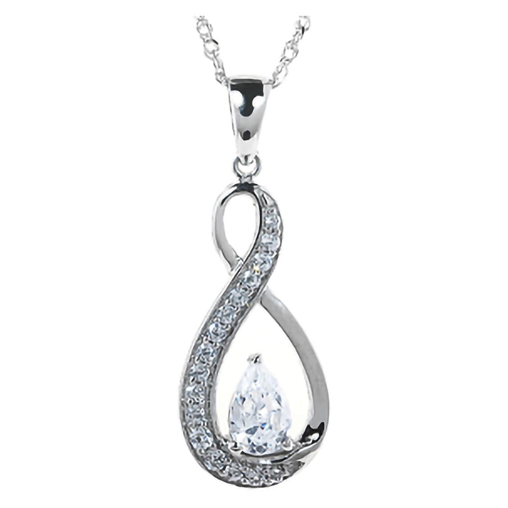 9ct white gold pear-shaped cubic zirconia swirl pendant (Chain Included)