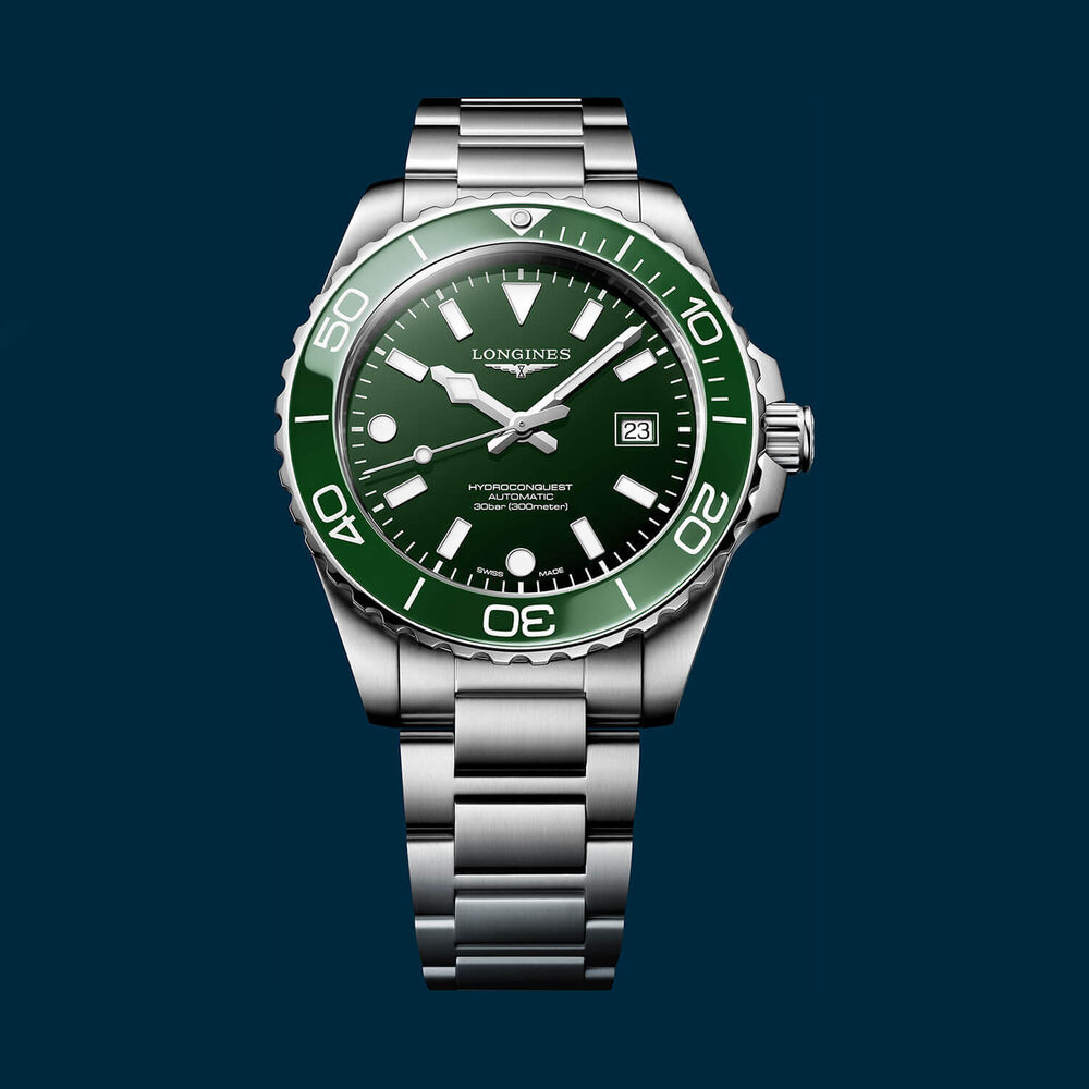 Longines HydroConquest 42mm Green Dial & Bezel Steel Bracelet Watch