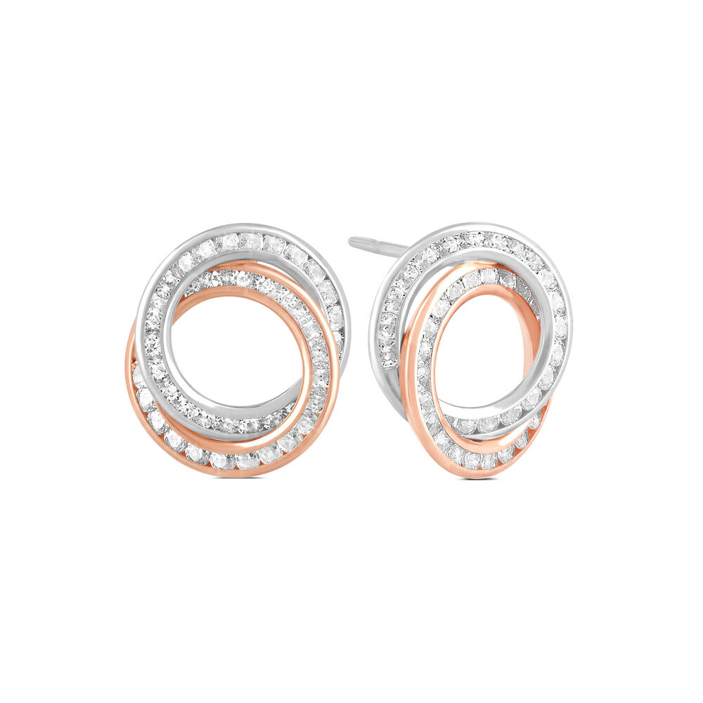 9ct White & Rose Gold Cubic Zirconia Circle Stud Earrings image number 1