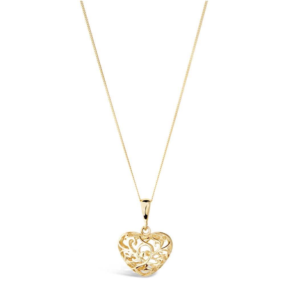 9ct Yellow Gold Heart Pendant (Chain Included) image number 0