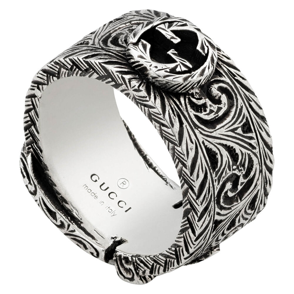Gucci Interlocking Garden Paisley Aged Silver Ring (UK Size R)