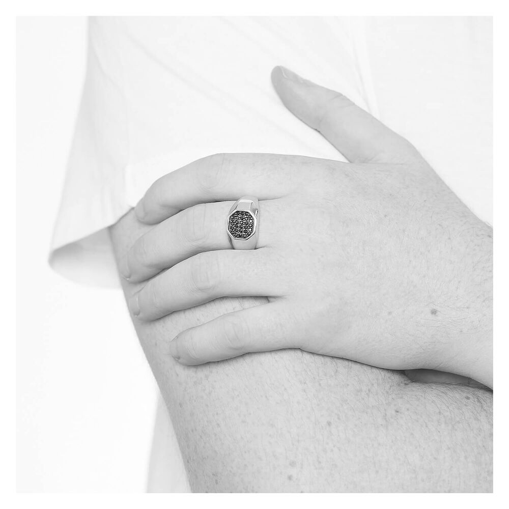 Sterling Silver Rhodium Plated 3.7mm Octagonal Men's Ring image number 5
