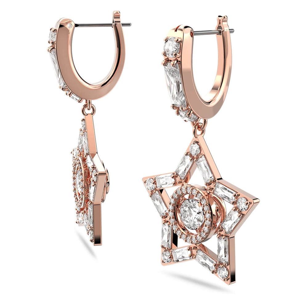 Swarovski Stella Cubic Zirconia Rose Gold Plated Star Drop Earrings image number 2