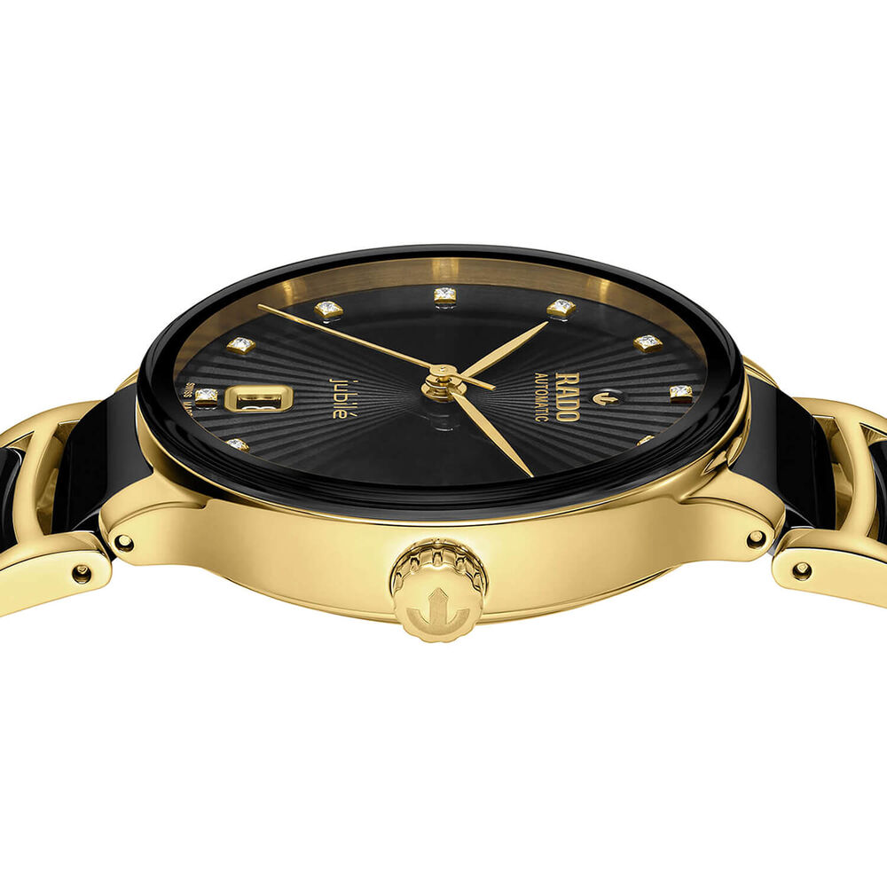 Rado Automatic Diamonds 35mm Black Dial Ceramic & Gold PVD Steel Bracelet Watch image number 2