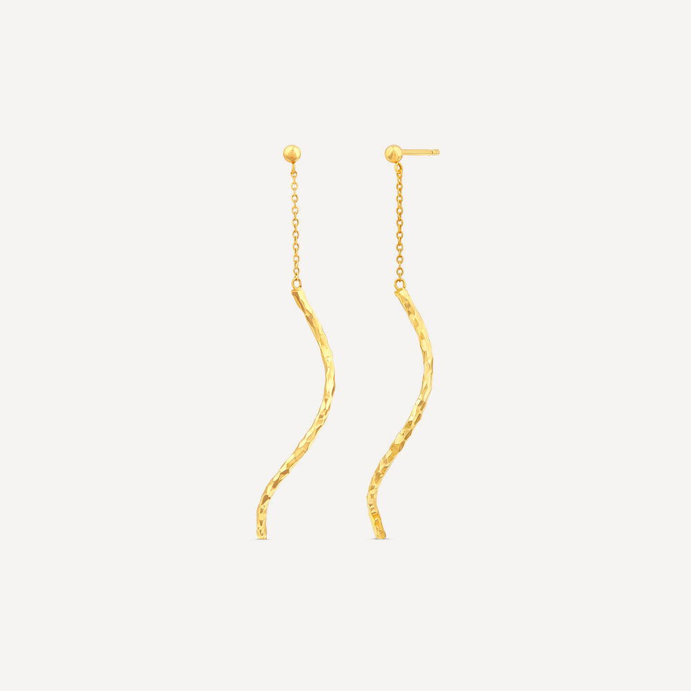 9ct Yellow Gold Mirror Diamond Cut Squiggle Drop Earrings image number 1