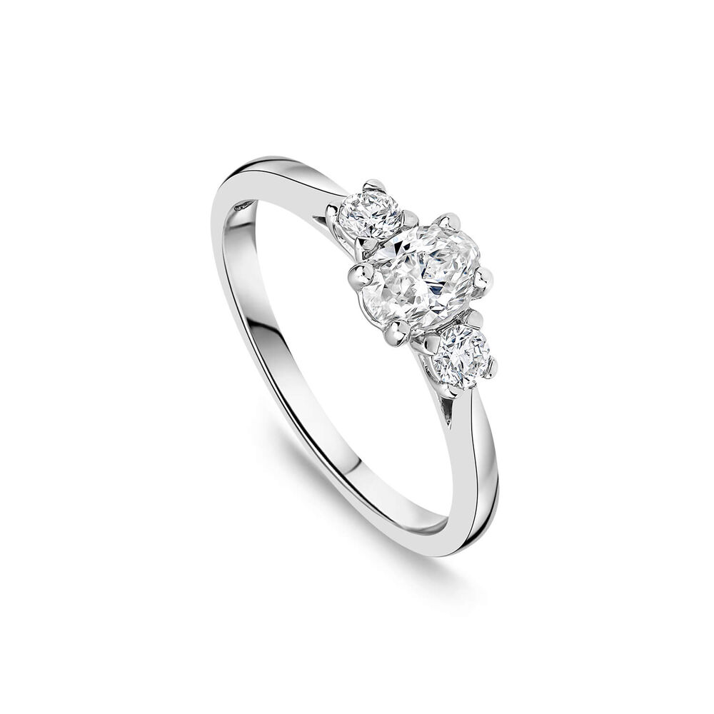Northern Star 0.55ct Diamond Three Stone Oval Centre & Round Sides Platinum Ring