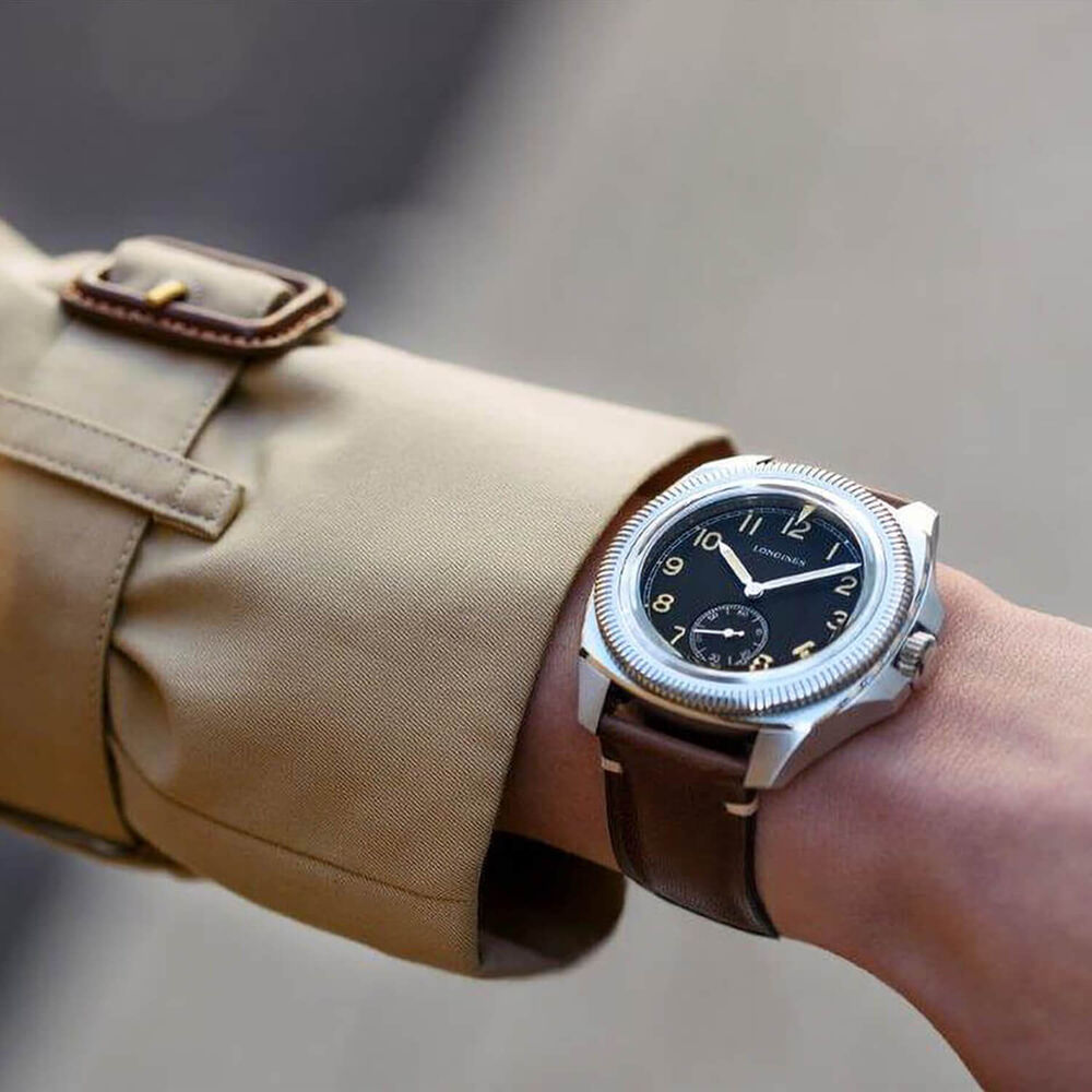 Longines Pilot Majetek 43mm Black Dial Steel Case Brown Strap Watch image number 5