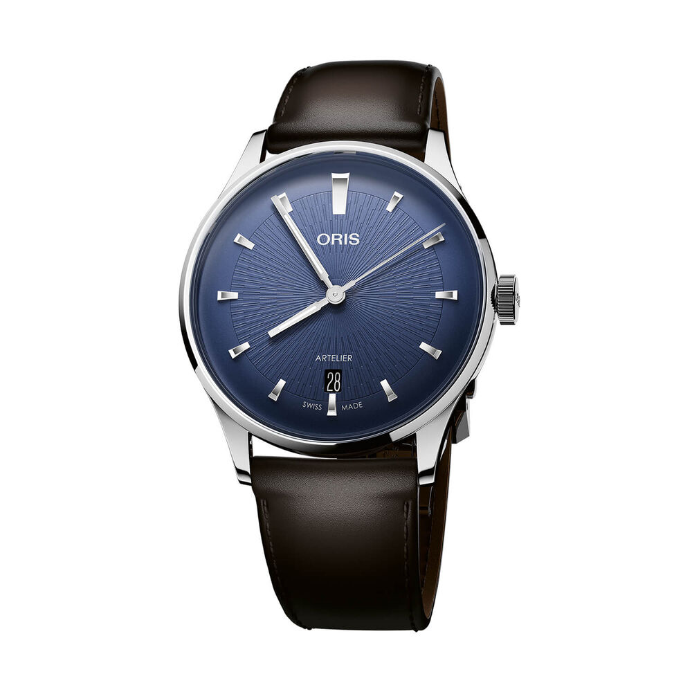 Oris Artelier Date 38mm Blue Dial Black Leather Strap Watch