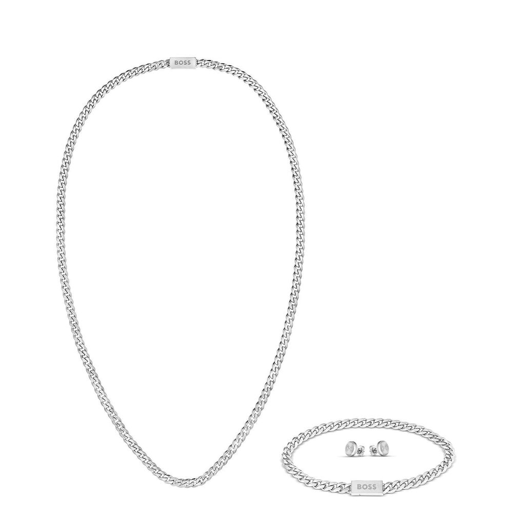BOSS Chain For Him Stainless Steel Necklace & Bracelet & Stud Earrings Set