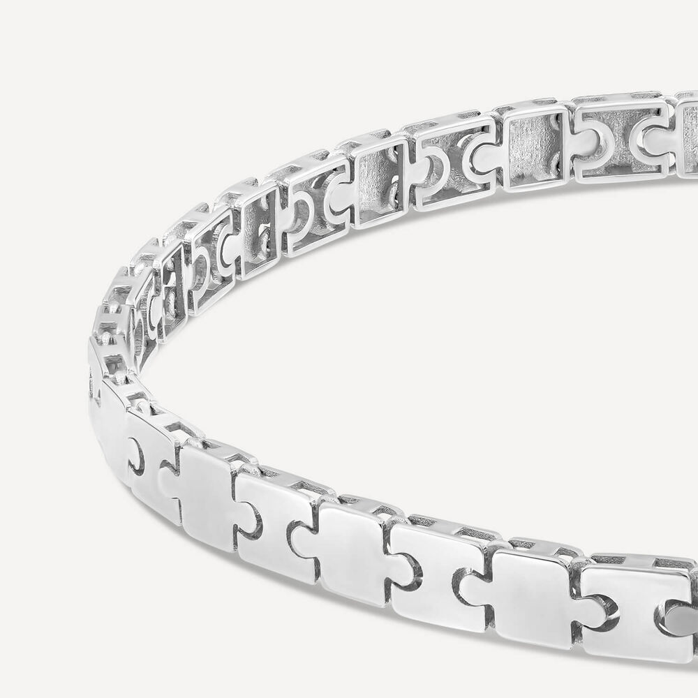 9ct White Gold Shiny Narrow Jigsaw Bracelet image number 1