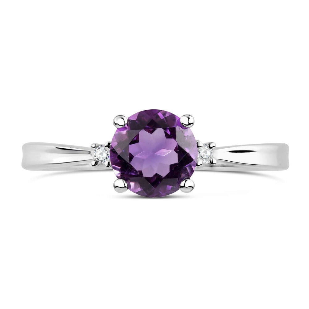 9ct White Gold Diamond and Amethyst Round Ring image number 1