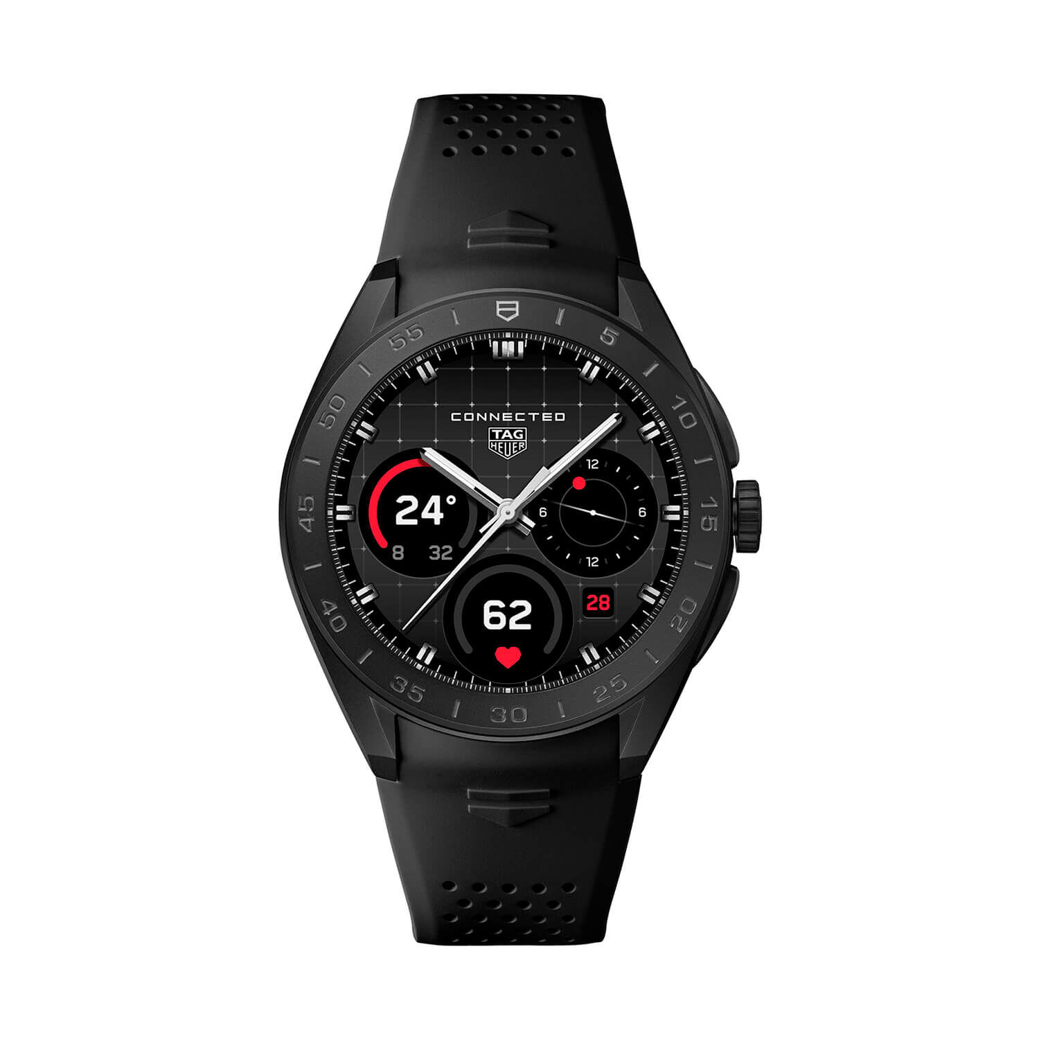 TAG Heuer E5 45MM ブラックレザーベルト TAG Heuer Connected Calibre E5 45mm Dial Ceramic Bezel Watch