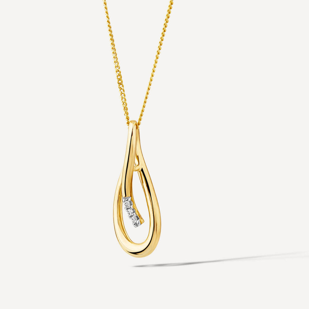9ct Yellow Gold Open Loop Diamond Set Pendant image number 1
