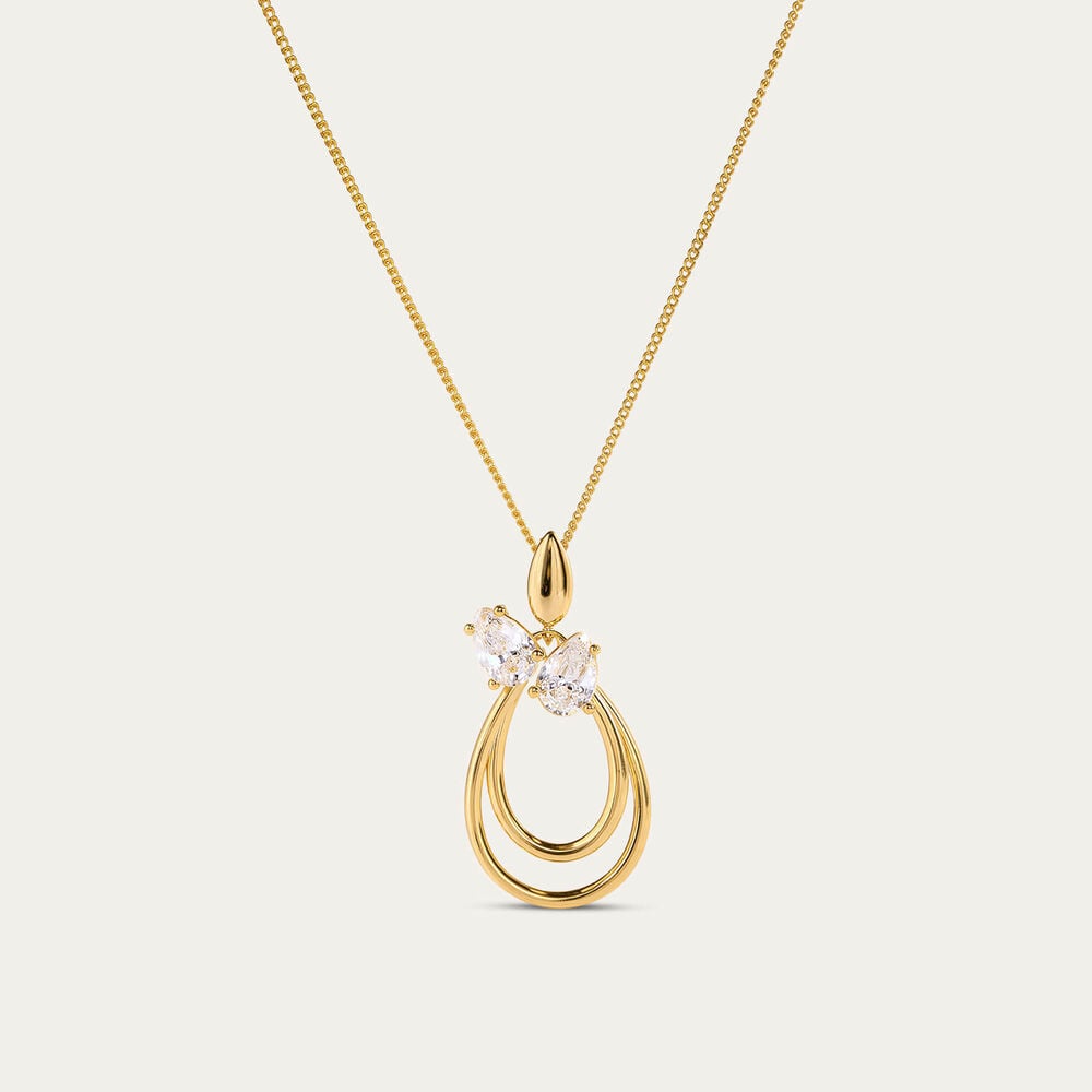 9ct Yellow Gold Two Pear Cubic Zirconia Double Teardrop Pendant